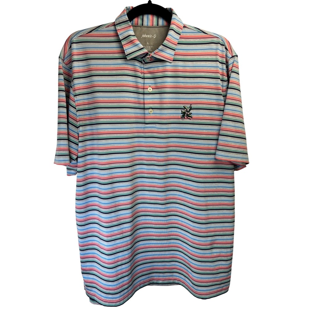 Johnnie O Mens Large Performance Polo‎ Shirt Striped Golf Surf Multi-Color L